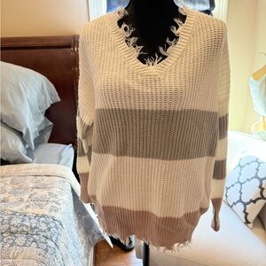 moon & madison Cream and Tan V-Neck Sweater